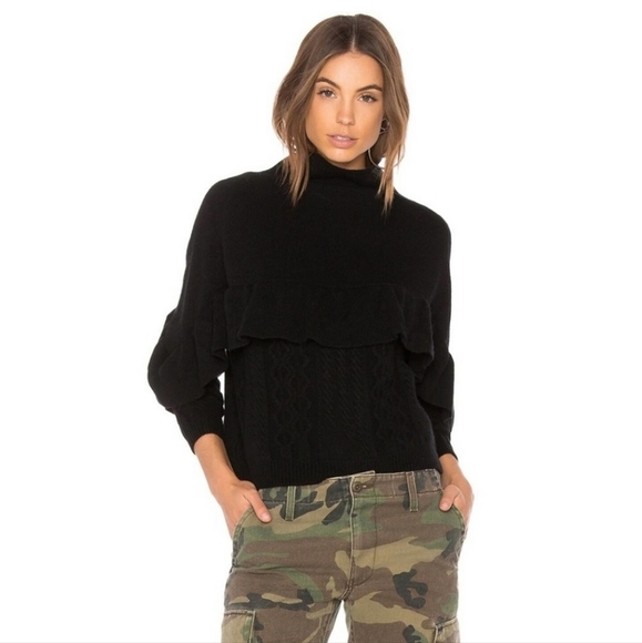 Naadam Cotton Ruffle Mock Neck Sweater in Black - Picture 1 of 6